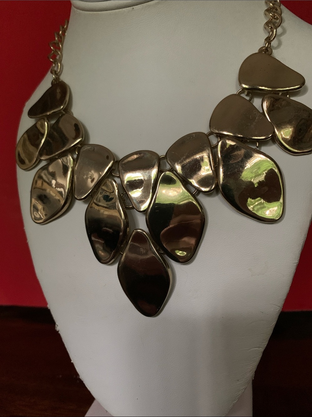 Metallic Gold Petal Bib Necklace - Picture 3 of 6